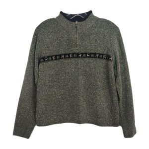 VTG Woolrich 1/4-Zip Mock Neck Sweater Women's L Green/Gray Embroidered Reindeer
